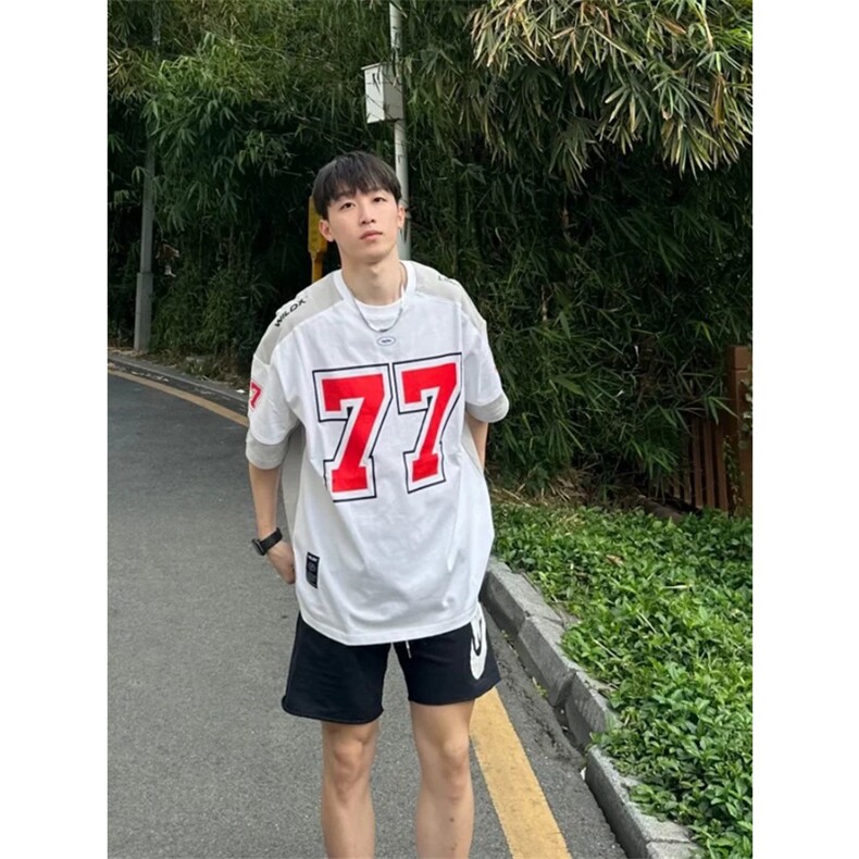 网图有货 美式77冰球服t恤男复古运动高街休闲橄榄球服 A437-P45图片