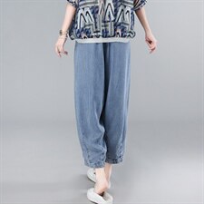 薄款天丝牛仔女2025夏季新款大码遮肉显瘦中年妈妈休闲，女装牛仔裤，叶笙衣