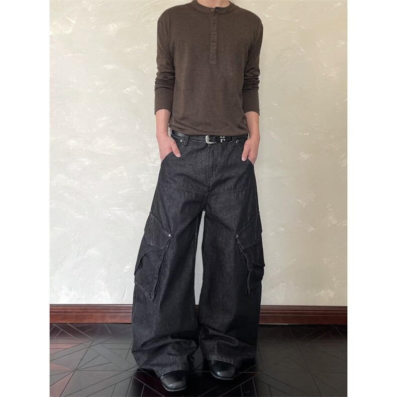 美式高街重磅机能工装裤男潮牌大口袋直筒裤子高级感宽松阔腿长裤,男装牛仔裤,星座506A