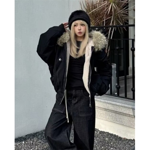 山雕毛绒连帽棉服女冬季棉袄美式宽松棉上衣男夹棉外套 M916图片