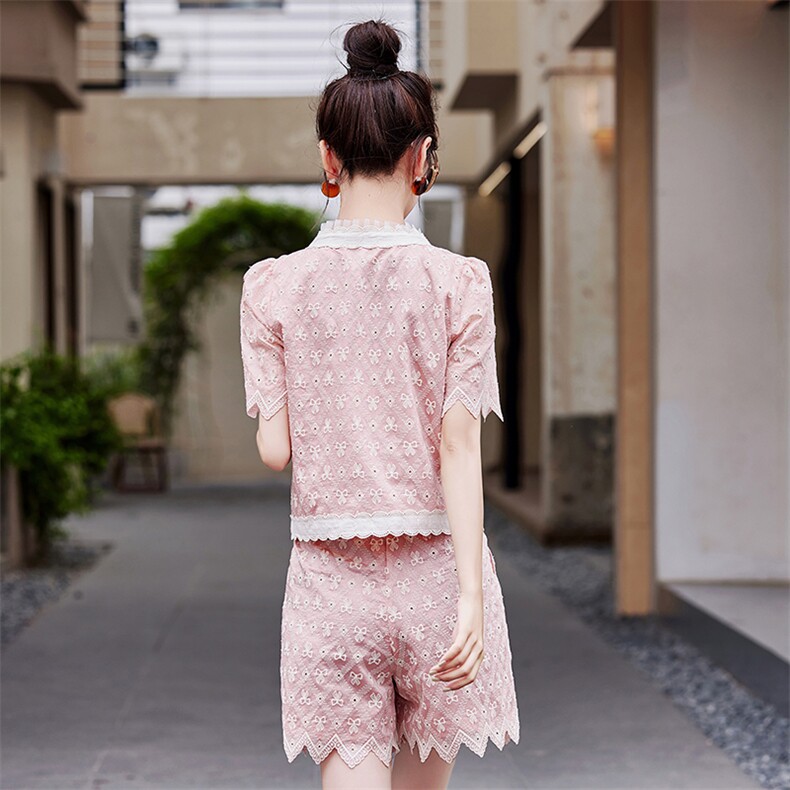 法式时尚套装蕾丝连衣裙女夏2025新款小香风上衣半身裙粉色两件套,女装套装/套裙,慕依路