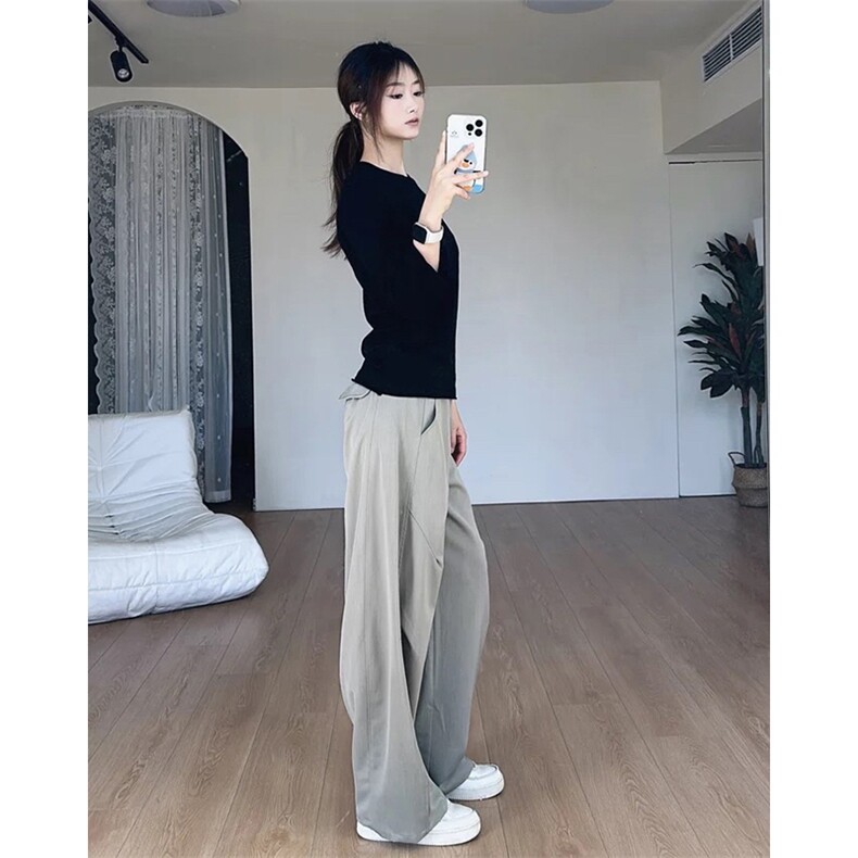 春夏美式高街褶皱休闲裤男女西裤直筒垂感裤子潮牌百搭阔腿长裤子,男装西裤,电商A486