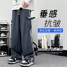 春款男工装裤大口袋小熊字母印花抽绳束脚长裤M-5XLH865P65，男装休闲裤，星座1013-1
