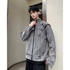 港风小众拼接设计感牛仔外套男春秋做旧水洗休闲夹克JK08856-P70，男装工装外套，星座308B-2