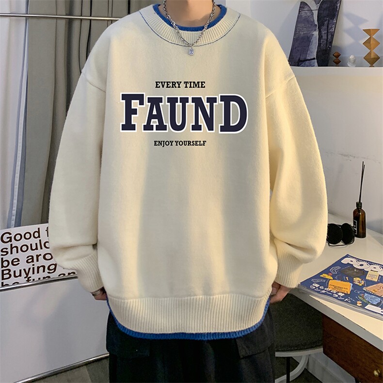 控78假两件毛衣男大码加绒针织衫男毛线衣M80295-P55加绒-P70,男装针织衫/毛衣,电商A040