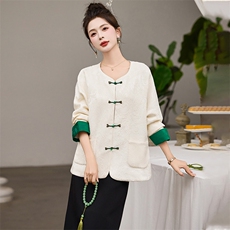 2025年春季新中式新款套装盘扣撞色提花宽松时尚款RF1D077-5801#，女装套装/套裙，蝶眷