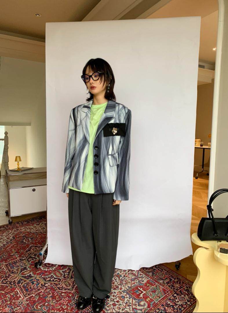 印花挺阔西装，女装西装，WAN QING万青