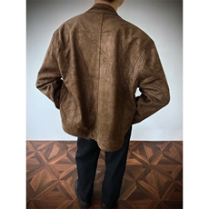 美式复古百搭新款棕色麂皮立领夹克双拉链春季短外套男女-Y312，男装夹克，星座601-1