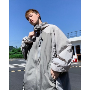 男真抽绳冲孔防晒防紫外线连帽冲锋衣山系户外登山服 W9318图片