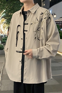 春季新款风长袖衬衣男新中式竹子刺绣衬衫CY6277-P48图片
