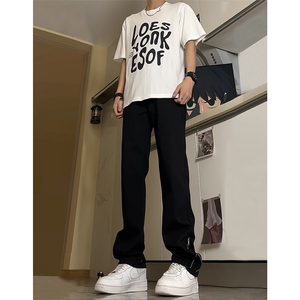 现货 渐变拉链黑色牛仔裤男大码修身直筒裤 K5804-K5805-P50图片
