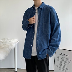 牛仔长袖衬衫外套男士春秋季潮牌宽松日系复古休闲夹克CA211-p45，男装夹克，星座1008