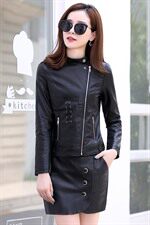 潮流拼接休闲时尚气质2021年秋季皮衣拉链，女装皮衣，阿菲诺依