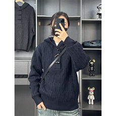 牛角扣设计感半开衫毛衣外套秋季穿搭慵懒高级感宽松连帽针织衫，男装针织衫/毛衣，星座506A