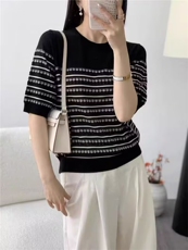 2025年夏季时尚潮流通勤条纹短袖，女装T恤，佑昭祥羊绒