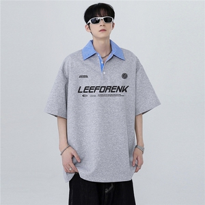 日系假两件夏季韩版衬衫领半袖高级感男生POLO衫T恤T159-P48图片