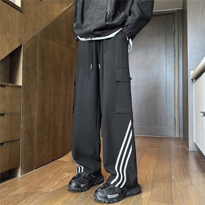 YK129 特P32 控59 品质保障 秋装垂感侧边织带情侣工装口袋休闲裤图片