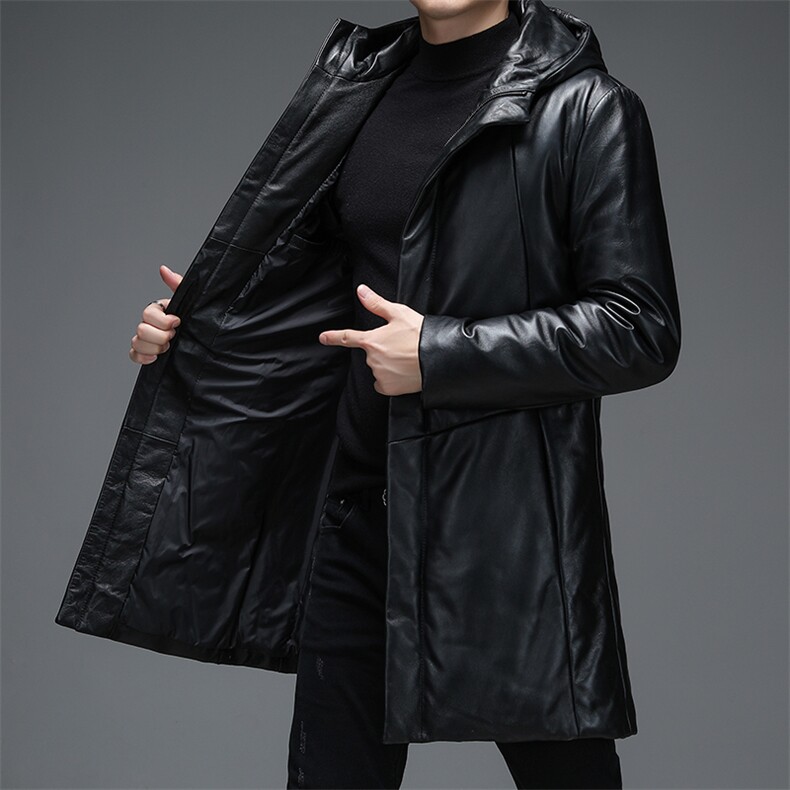 WL-C275冬季男士羽绒服外套连帽宽松白鸭绒中长款皮衣男P710,男装皮衣,电商B360