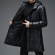 WL-C275冬季男士羽绒服外套连帽宽松白鸭绒中长款皮衣男P710，男装皮衣，电商B360