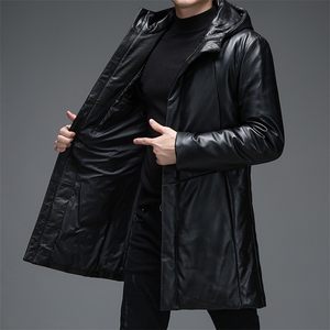 WL-C275冬季男士羽绒服外套连帽宽松白鸭绒中长款皮衣男P710图片
