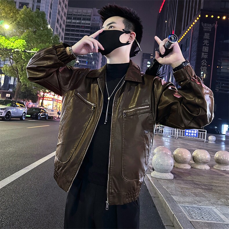 水洗皮衣男潮流翻领皮夹克上衣机车外套A368-P9819-P118,男装夹克,电商A368