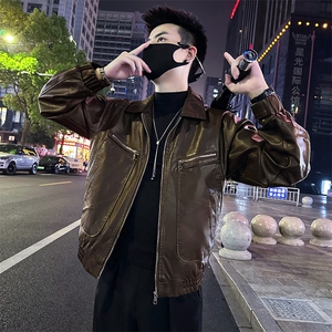 水洗皮衣男潮流翻领皮夹克上衣机车外套A368-P9819-P118图片