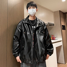 男士春季皮夹克潮青年休闲立领情侣外套大码男装A266-PY008-P75，男装夹克，电商A266