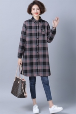 加绒格子衬衫女秋冬新款宽松韩版中长款外套长袖加厚保暖打底衬衣，女装衬衫，风姿绰