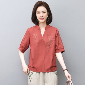 2025夏季新款亚麻休闲时尚高端苎麻上衣中年妈妈棉麻女图片