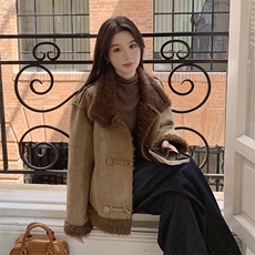2024冬季新款女装仿羊羔毛外套时尚保暖显瘦短款大衣，女装羊羔毛/颗粒绒，灵力轩
