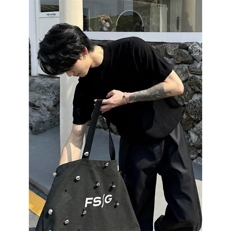 黑色小领口正肩短袖t恤男夏季cleanfit内搭重磅纯棉高级感五分袖,男装T恤,星座1212