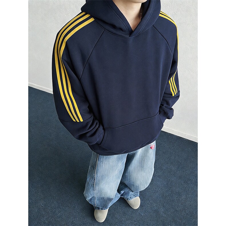 春装新款高品质男女美式高街结构全棉纯色宽松织带连帽卫衣CM23,男装卫衣,电商A486