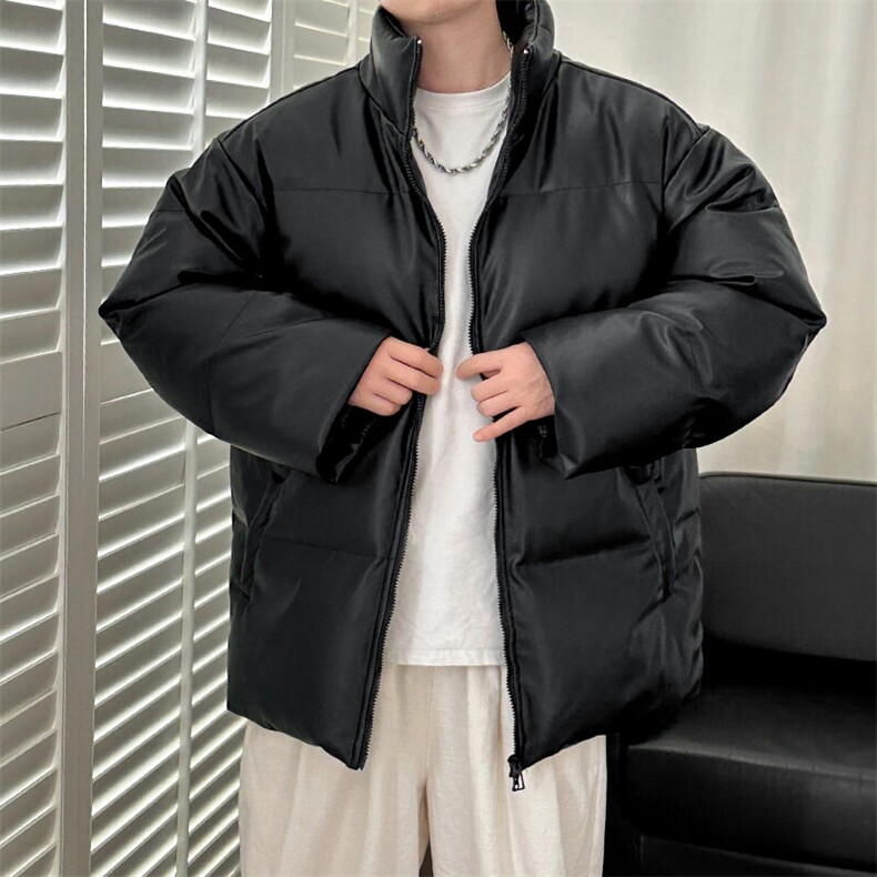 现货-冬季90白鸭绒外套男潮宽松时尚羽绒服PU皮夹克-AM23107P270,男装夹克,电商A351