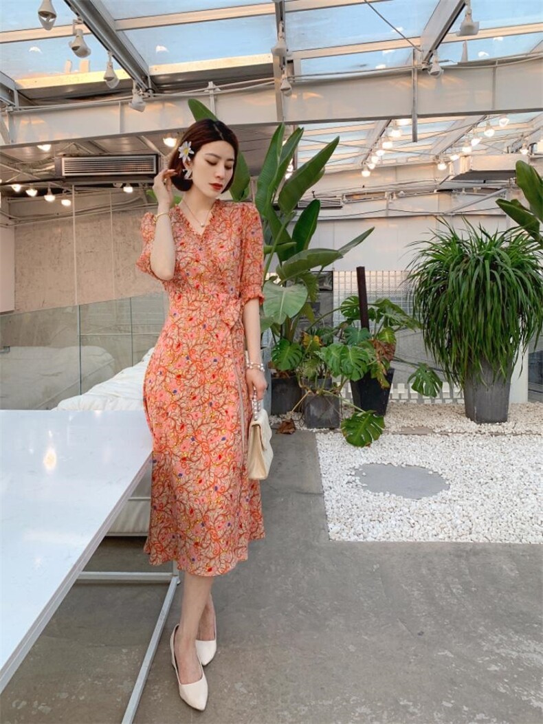 【夏季新款】长款碎花蕾丝连衣裙，女装连衣裙，笑思源