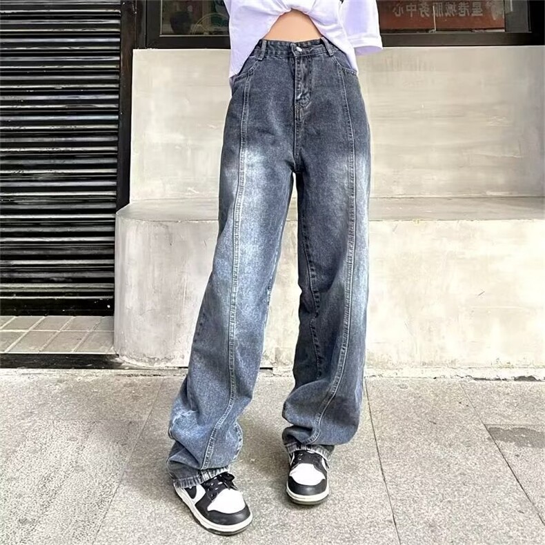 美式复古做旧牛仔裤男女春秋高街潮牌直筒宽松休闲裤子阔腿老爹裤,男装牛仔裤,星座506A