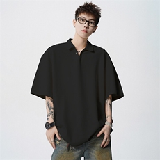 潮流V领短袖T恤男宽松百搭纽扣体恤衫T107P3568，男装T恤，电商A073