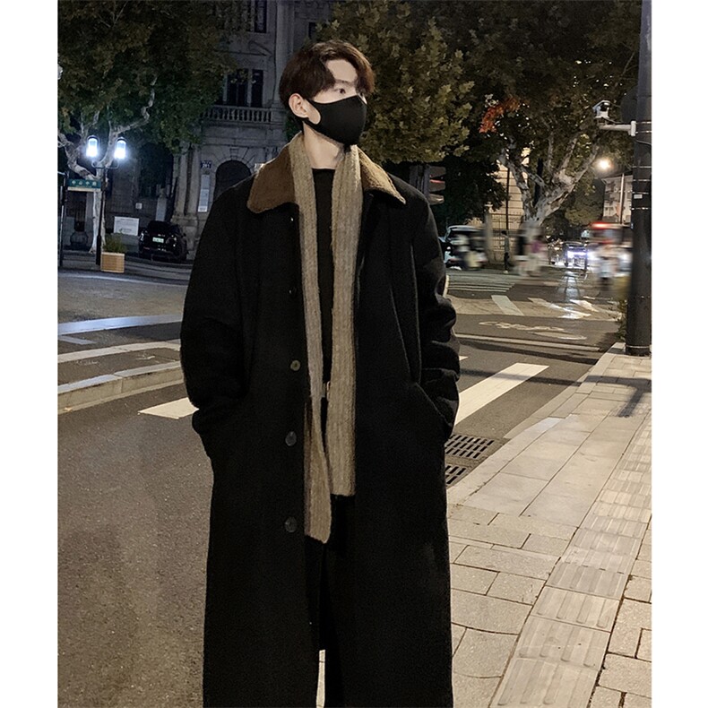517A-8-Y63-P135现货韩系中长款羊羔毛翻领毛呢大衣风衣外套,男装风衣,星座517A-8（原B282）
