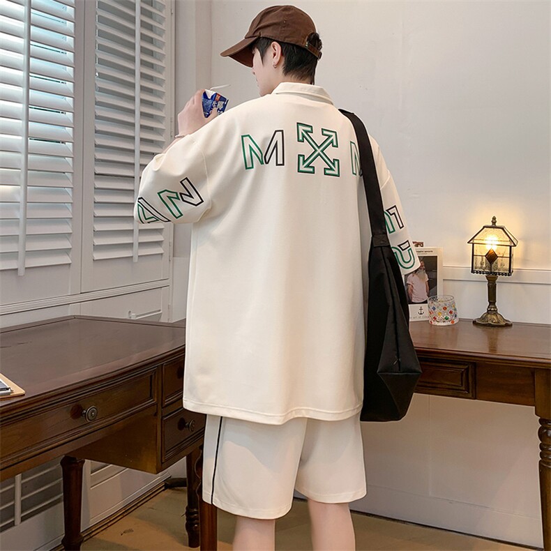 夏款青少年潮牌半袖套装刺绣印花翻领Polo衫男女6631-P70控价98,男装Polo衫,电商A441-1