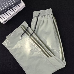 美式复古抽绳可束脚高腰窄版经典三条杠宽松运动休闲裤A617P40图片