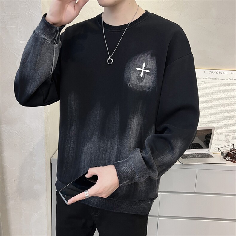 2024秋季新款宽松圆领卫衣男喷色水洗休闲潮牌T恤T662-p65,男装卫衣,电商D303