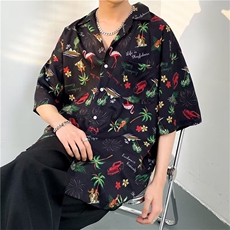 日系五分袖春夏季新款衬衫潮流慵懒男方领宽松型衬衫C1323P30，男装衬衫，星座1116-2