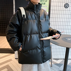 新款立领pu皮印花棉衣男秋冬季加厚面包服外套保暖棉服MY609-P85，男装棉衣，星座505-3