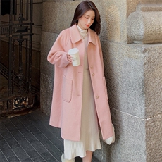 现货，2022新款粉色加厚中长款毛呢大衣P185-K258，女装连衣裙，浙宝276（原081）