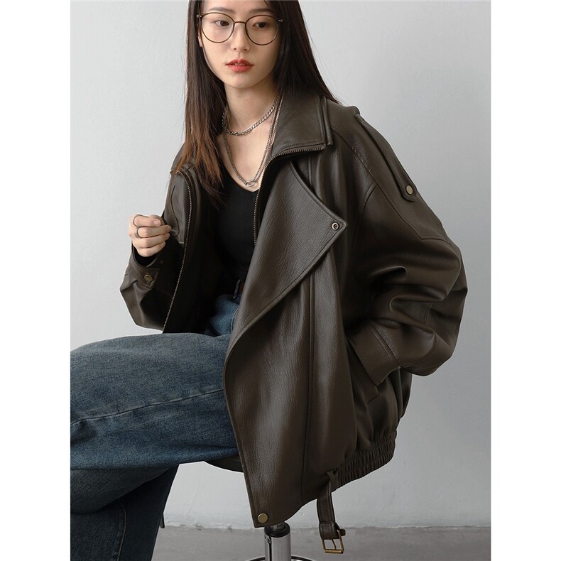 2025秋季新款重工复古中性立领机车皮衣外套PU夹克上衣女，男装皮衣，星座506A