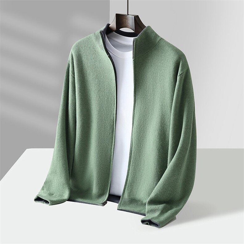 双面穿2025秋冬新款男士100%羊毛时尚毛衣厚针织外套立领开衫夹克，男装羊毛衫，江杉羊绒