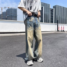 复古牛仔裤男废土风做旧宽松垂感拖地裤NF5108，男装牛仔裤，星座1116A-1（原606A）