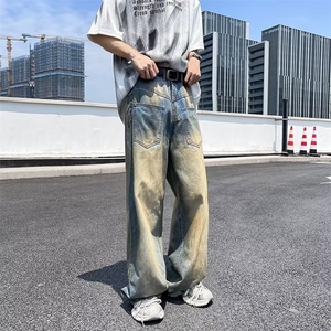 复古牛仔裤男废土风做旧宽松垂感拖地裤 NF5108图片
