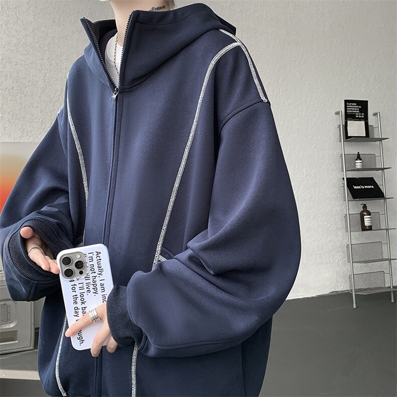 美式重磅立体硬挺卫衣男春秋潮牌设计感连帽开衫廓形外套KS004P68，男装卫衣，电商B312