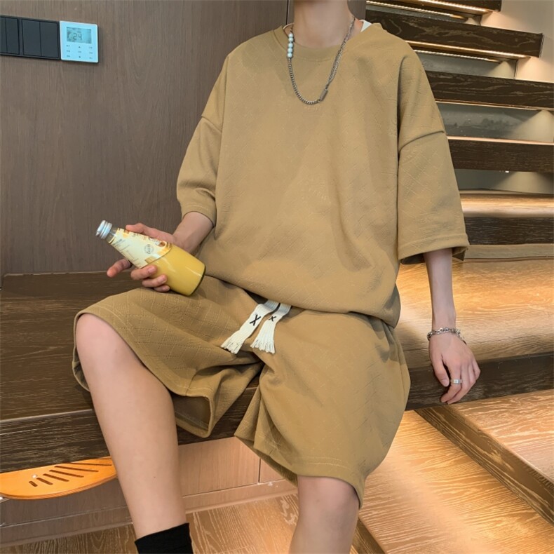 2024夏季休闲短袖T恤套装宽松潮流港风青少年两件套男装TZ5908P70,男装休闲套装,电商A086