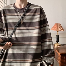 高质量复古条纹美式街头圆领T恤上男衣女秋休闲款上衣A180/P45，男装T恤，星座506